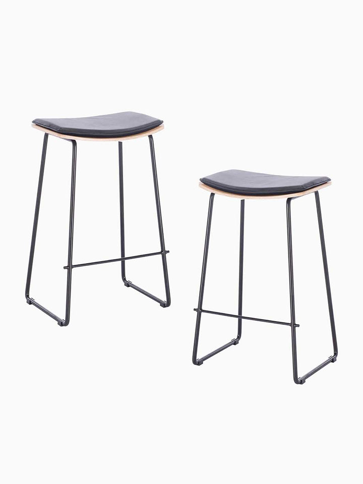 Hendrix Backless Bar Stool (Oak, Black Leather)