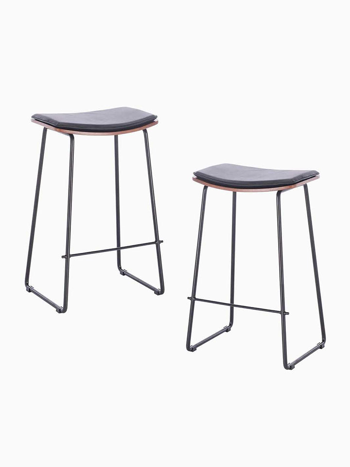 Hendrix Backless Bar Stool (Walnut, Black Leather)