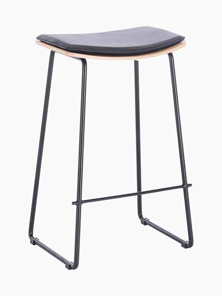 Hendrix Backless Bar Stool (Oak, Black Leather)