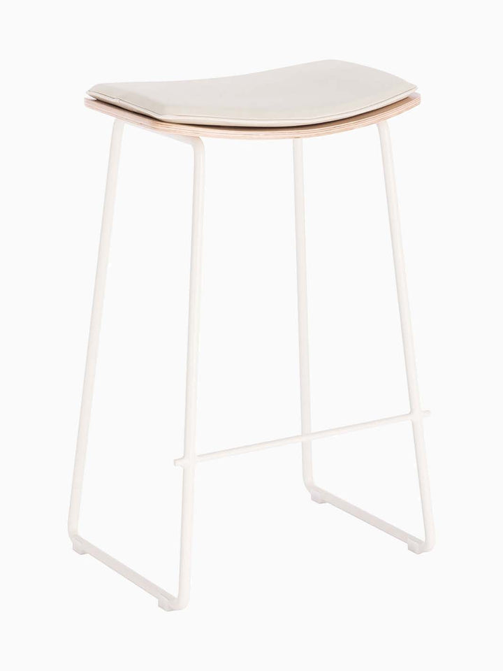 Hendrix Backless Bar Stool (Oak, White Leather)