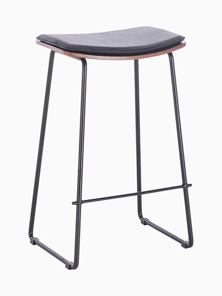 Hendrix Backless Bar Stool (Walnut, Black Leather)